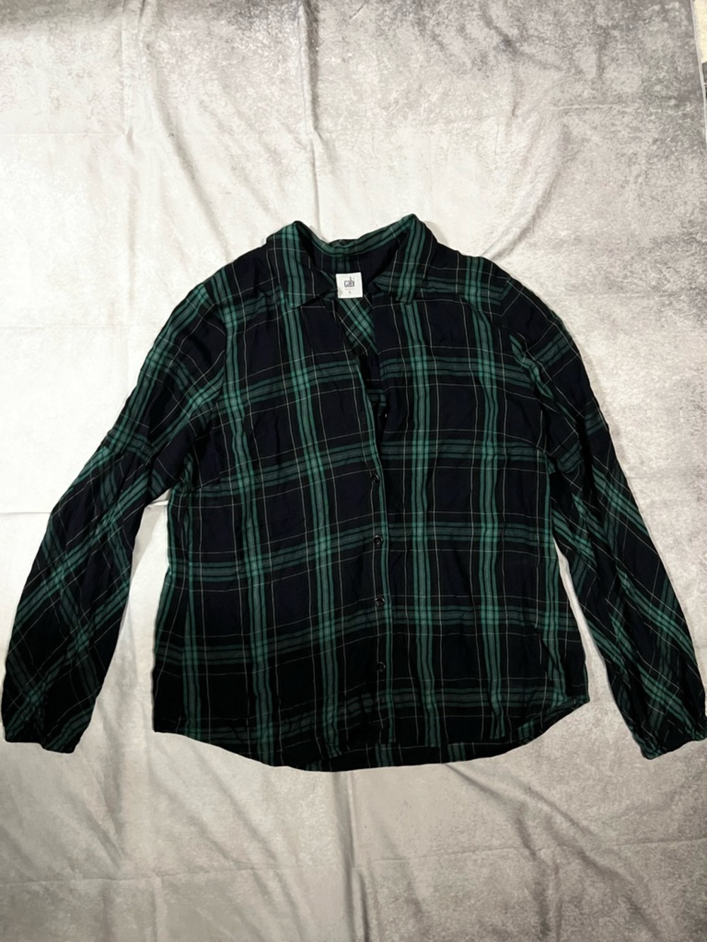 CAbi Green and Black Plaid Button-Up Shirt